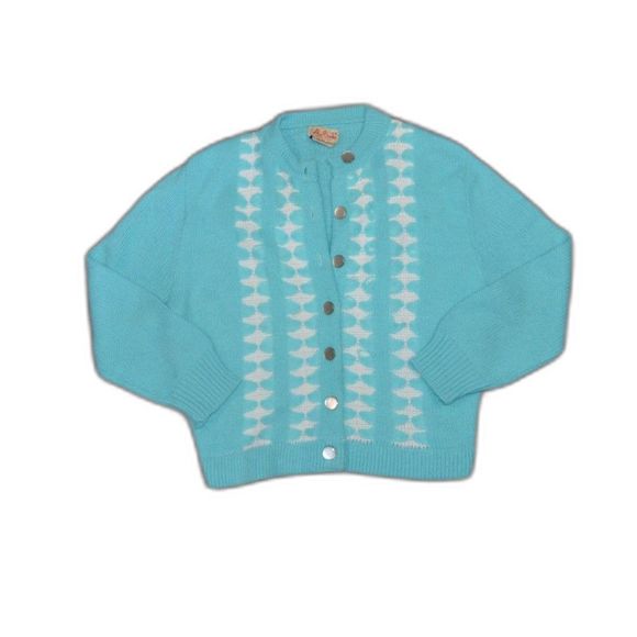 Vintage 1950s 1960s MCM Bobbie Brooks Atomic Starburst Cardigan Sweater - Picture 1 of 9